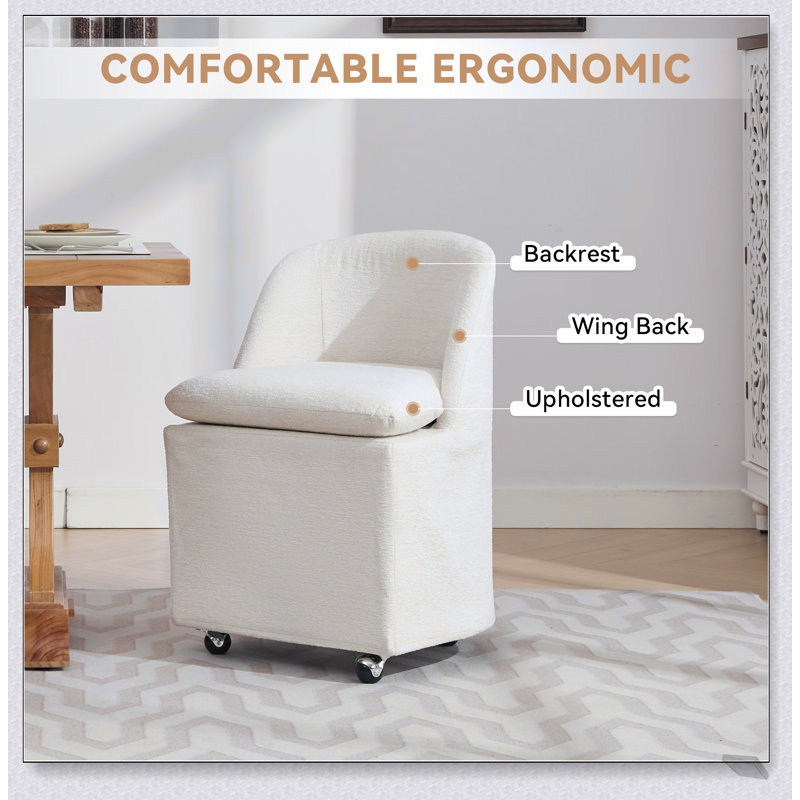 Ensemble de 2 chaises de salle à manger en chenille avec roues universelles pour plus de confort et de mobilité, Beige