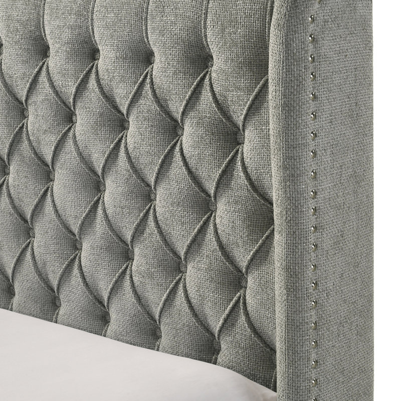 Lit tapissier contemporain, gris, Grand