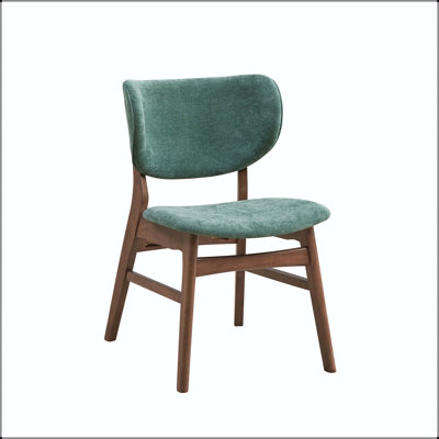 Green Fabric Side Chair with Walnut Finish and Padded Seat & Back