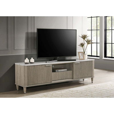 Modern TV Stand with Sliding Doors and Open Shelving