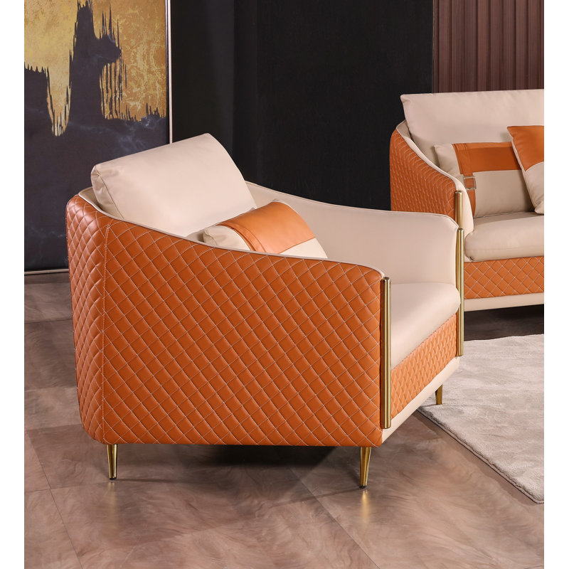 Icaro Club Chair, Off White/Orange Genuine Leather