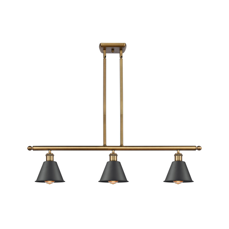 Luminaire suspendu pour îlot de cuisine 3 lumières Dallyn, Noir, Laiton brossé