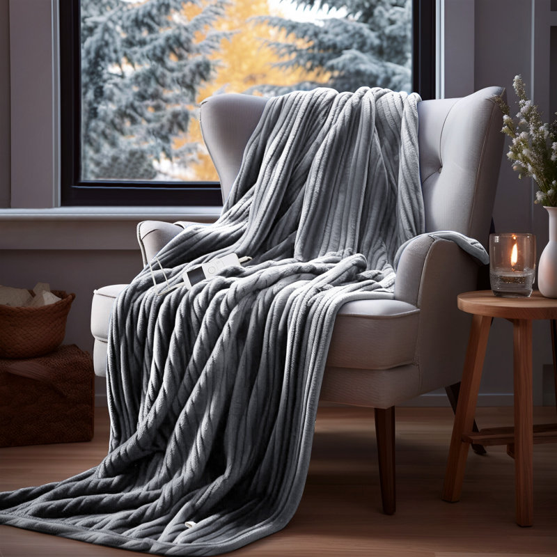 Heated Throw Blanket, 84" L x 62" W, Gray
