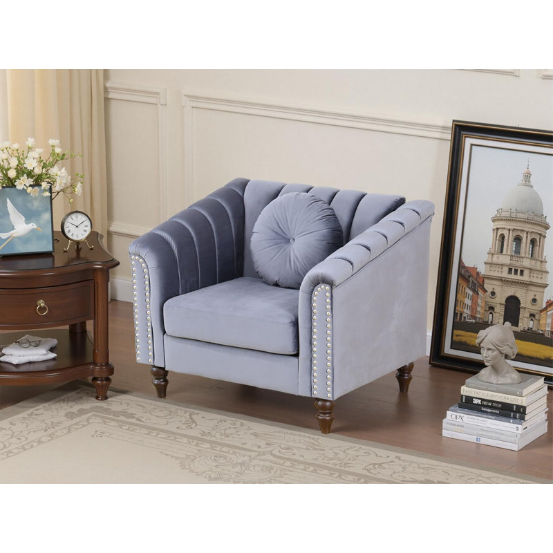 Fauteuil Chesterfield 37 po rembourré classique, Gris