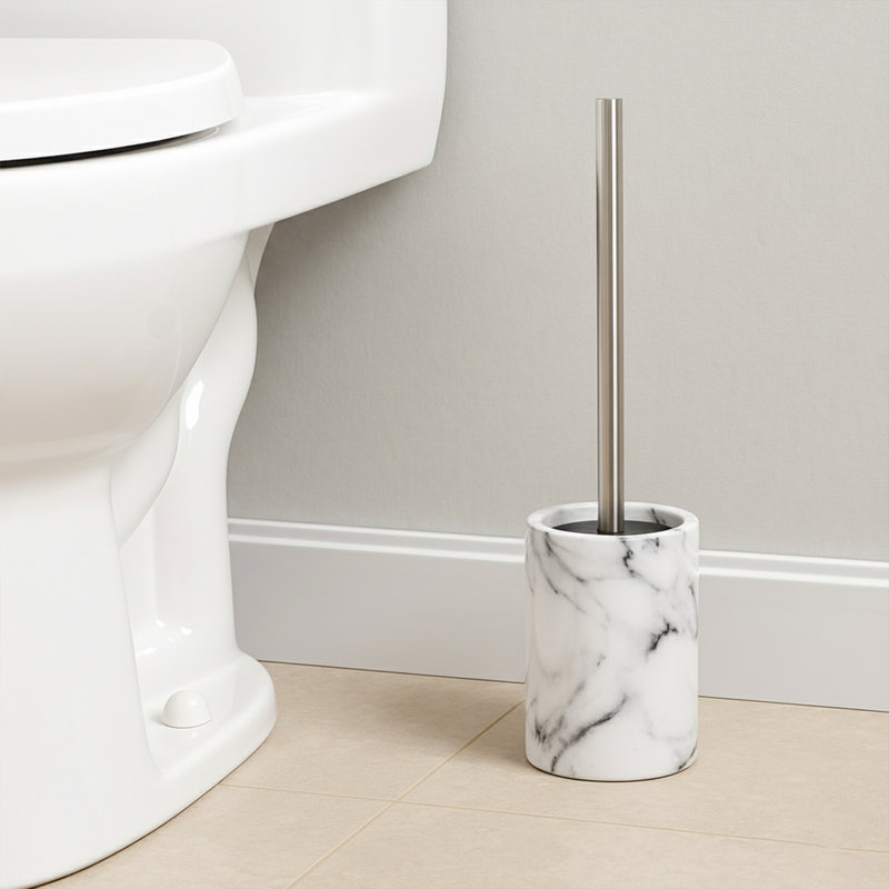 Marble Effect Freestanding Toilet Brush and Holder Set