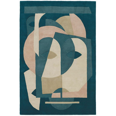 Aduma Wool Abstract Area Rug in Blue/Beige