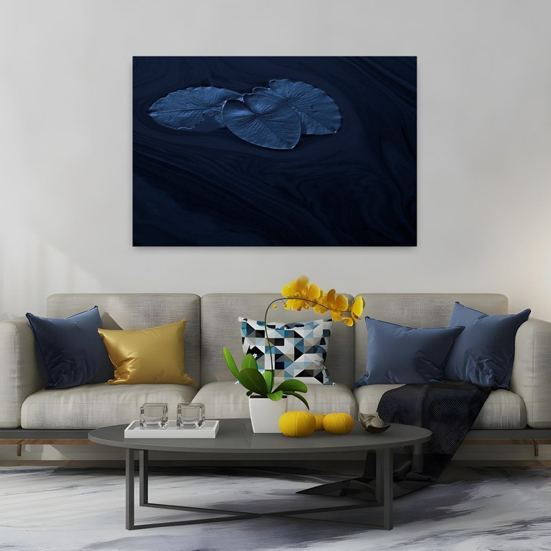 «Deep Blue Lily Pond», art minimaliste de paysage de lis minimaliste, H 40 po x l 60 po