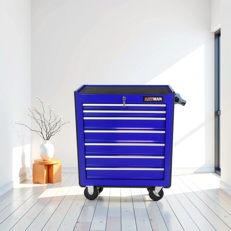 Chariot à outils en acier robuste à 7 tiroirs avec tiroirs verrouillables et roues de frein
