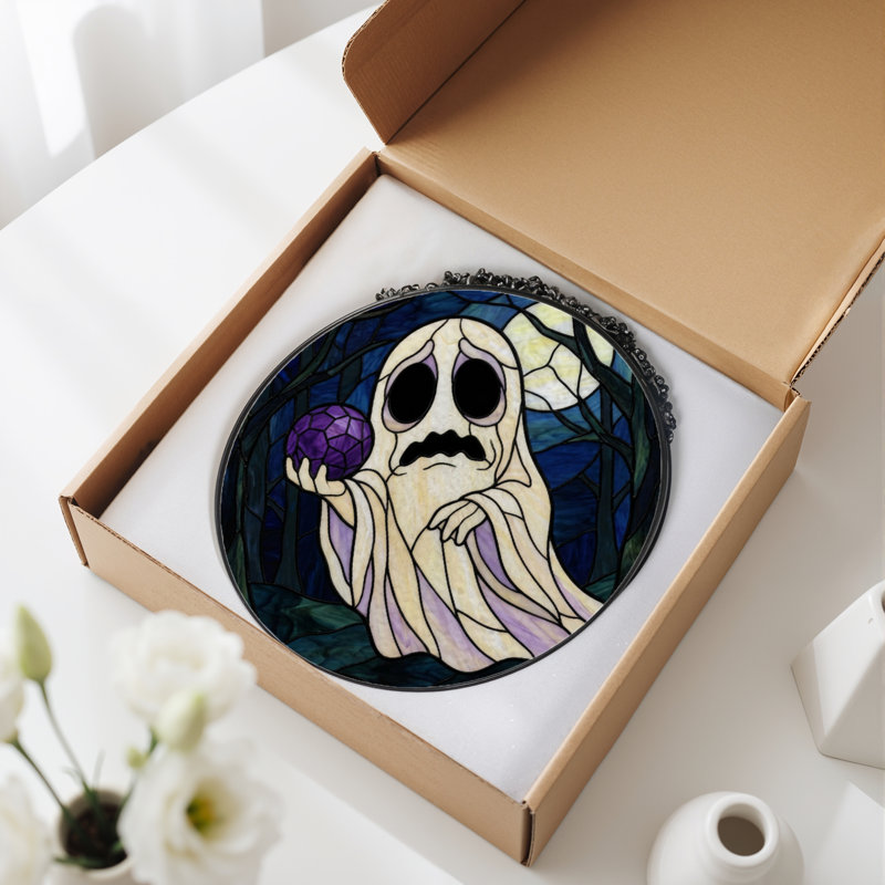 12"H Ghost Crystal Stained Glass Window Panel