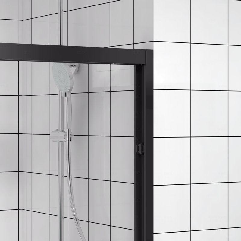 56-60"W X 74"H Aluminum Frame Material Double Sliding Opening Shower Door -Bypass Sliding Opening Bathroom Sliding Opening Door With Premium 1/4" (6Mm) Clear Tempered Glass, With Black Hardware Sliding Opening Glass Shower Enclosure Door