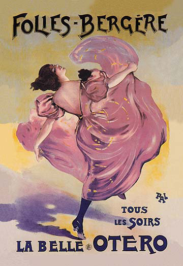 « la belle otero : folies-bergere », affiche rétro, 36" H x 24" W