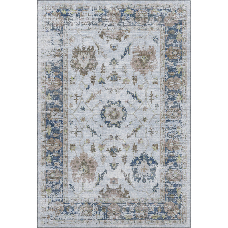 Premium Machine Washable Pirtle Border Rug, Rectangle 8' x 10'