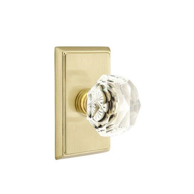 Ensemble de mortaise intérieure Emtek avec rosette rectangulaire et poignée en verre Diamond