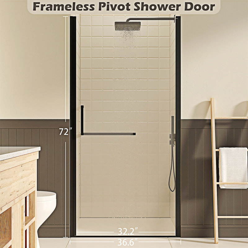 Porte de douche pivotante sans cadre avec porte pivotante, Noir mat