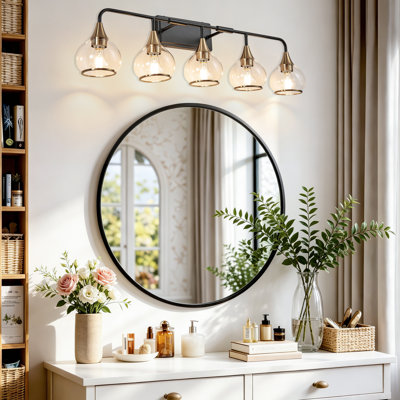 Applique murale à 5 lumières pour salle de bain, avec abat-jour en verre transparent, idéale pour la salle de bain, la chambre, le salon ou le couloir.