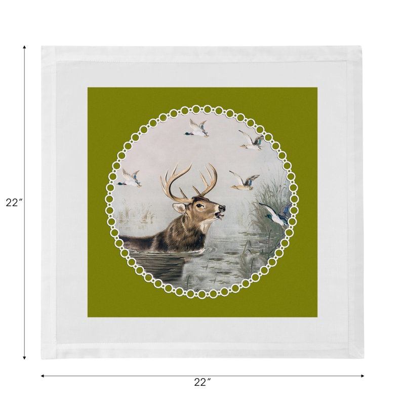 English Stag Cotton Sateen Dinner Napkins, Chartreuse