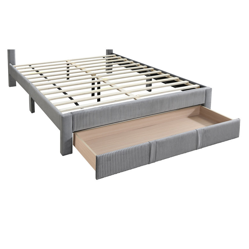 Tête de lit en velours côtelé gris luxueux avec lit de rangement grand format 1pc, Gris