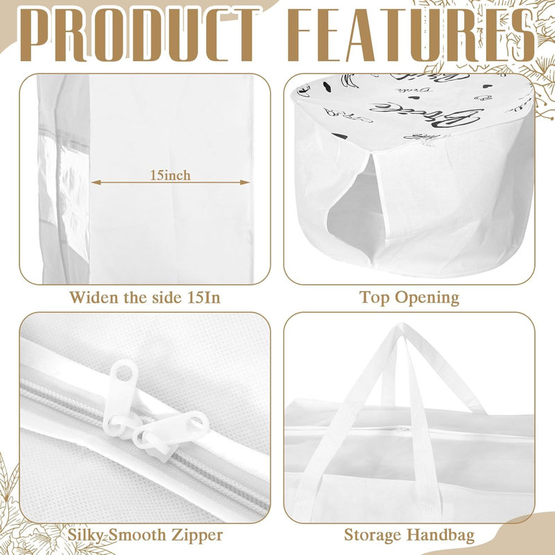 2 Packs 70" Wedding Dress Garment Bag with 15" Gusseted Wedding Garment Tote Bag