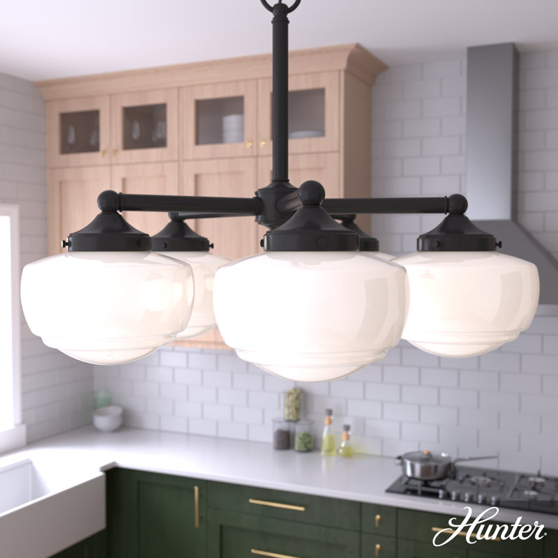 Hunter Saddle Creek 5 Light Chandelier Ceiling Light Fixture, Brushed Nickel, Cased White