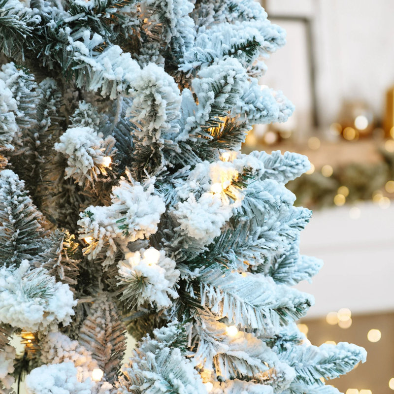 Arbre de Noël 6 pi avec lumières DEL, arbre facile à installer et base pliable, Transparent/blanc