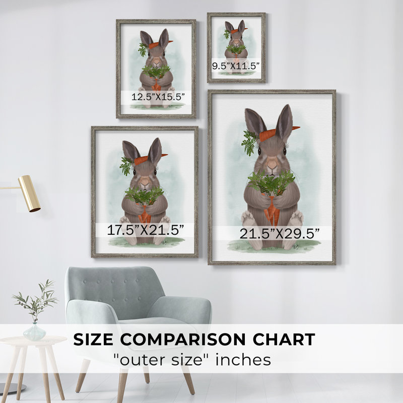 «Rabbit Carrot Hug», reproduction encadrée - bois massif, H 11 po x l 9 po