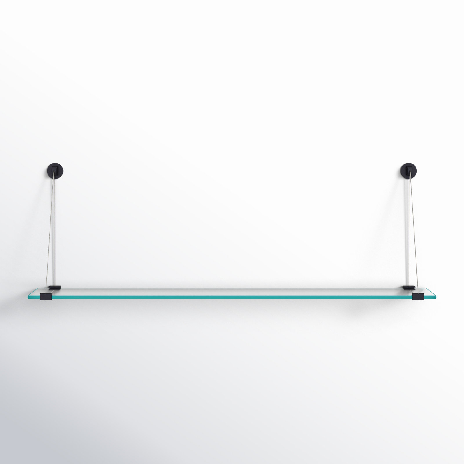 Earlham Tempered Glass Wall-Mounted Bracket Shelf, Black, 14" H x 60" W x 6.5" D