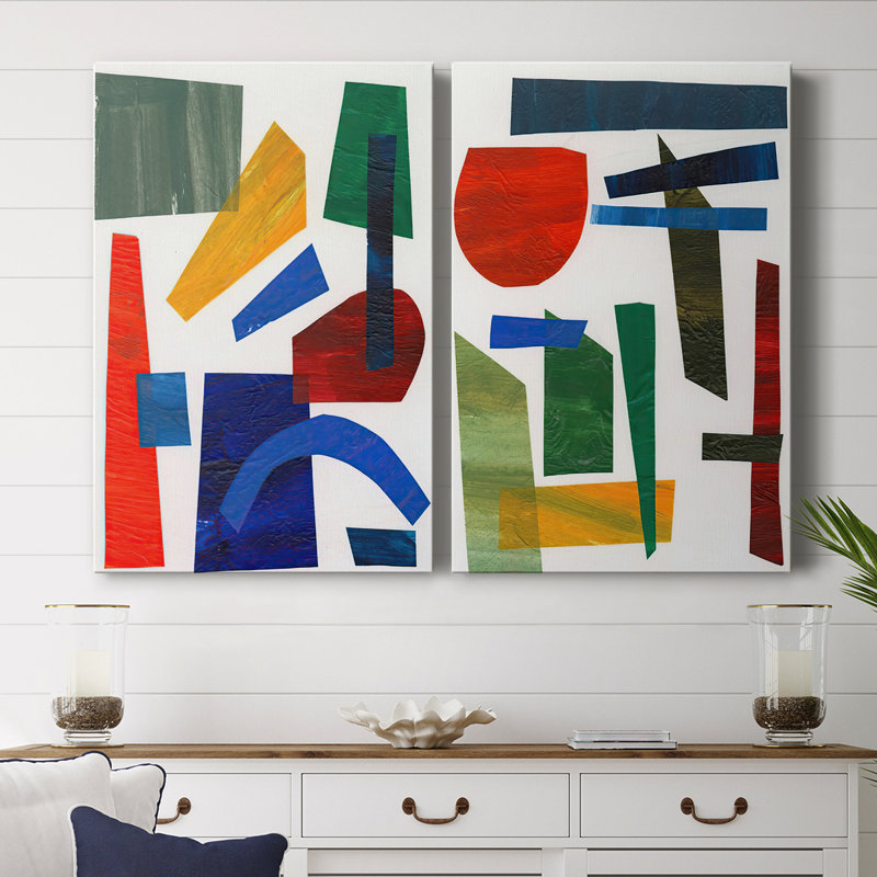 «Colorful Shapes» - Toile tendue avec châssis de qualité supérieure - Prêt à être accroché, H 27 po x l 36 po