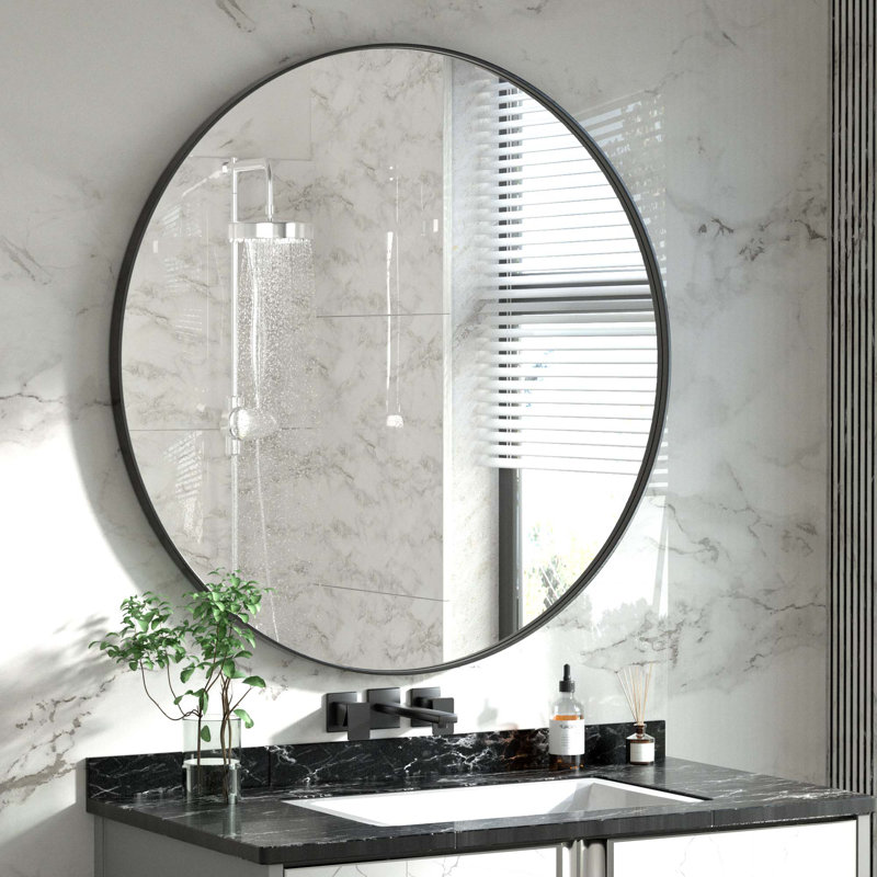 Miroir de salle de bain Alysan, Noir, 30 po x 30 po