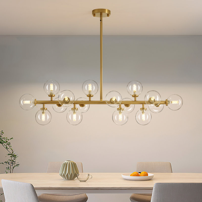 Lustre spoutnik en fer 16 lumières à intensité variable avec abat-jour en verre Jewellia 