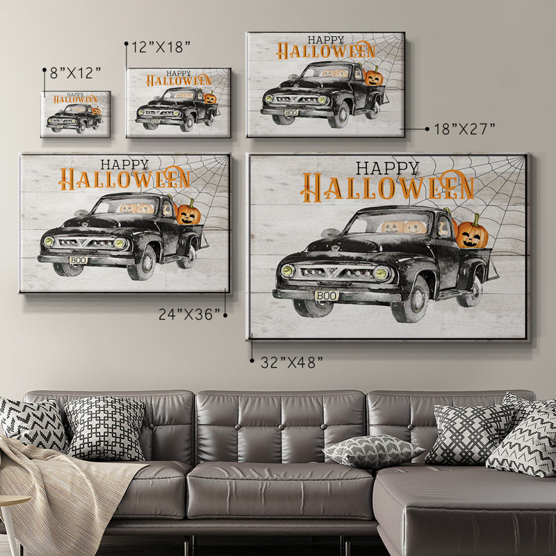 «Happy Halloween», toile tendue avec châssis de qualité supérieure - prête à être accrochée, H 24 po x l 36 po