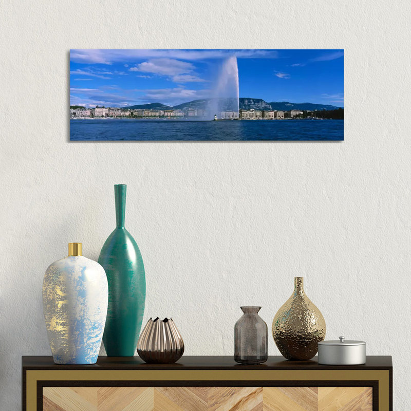 A Jetting Jet D'eau, Geneva, Switzerland - Wrapped Canvas Panoramic Print, 30.48 cm H x 91.44 cm W x 1.91 cm D