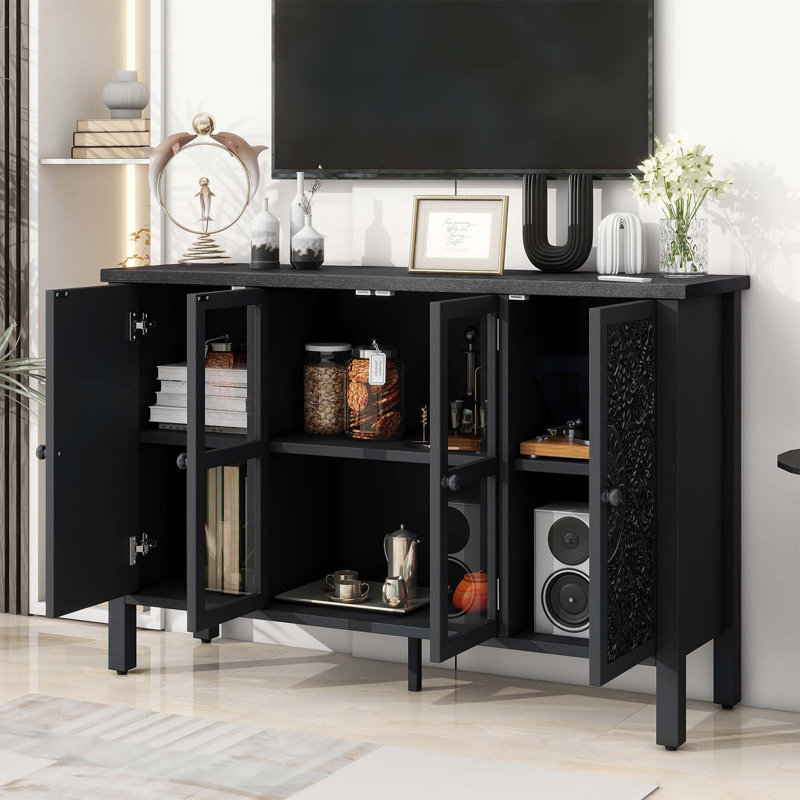 Retro Console Table for TVs up to 43 Inches, Black, Black