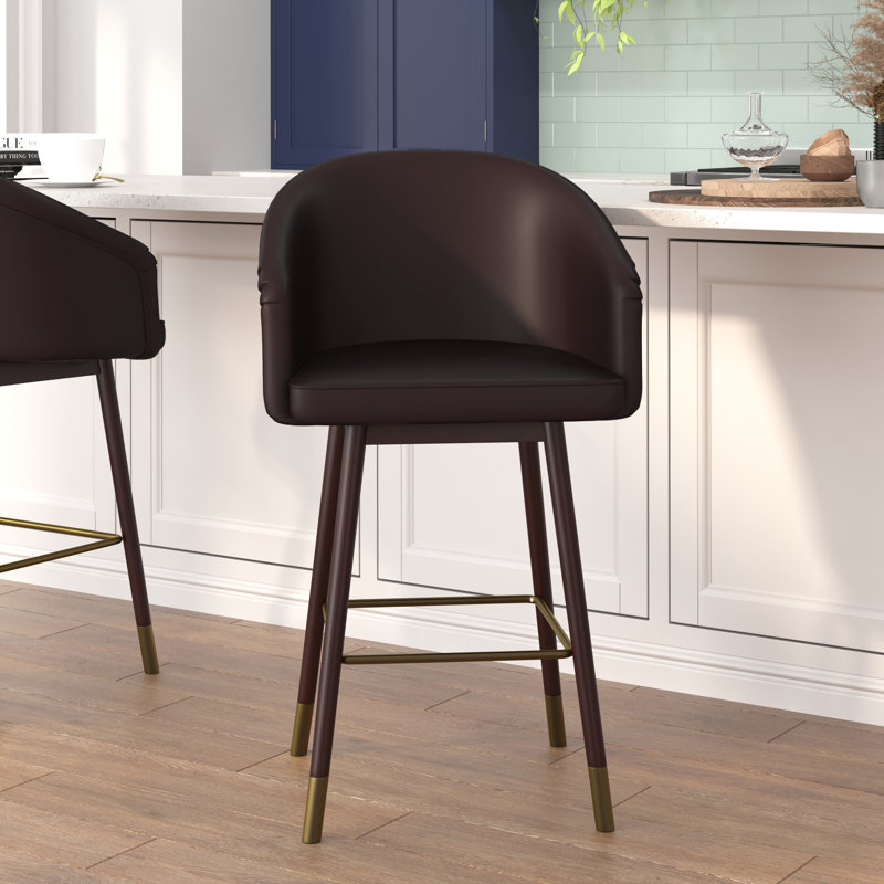 Tabouret de bar à dossier moyen de qualité commerciale avec pieds en bois de hêtre et dossier courbé, Brun, 2, 26.25"