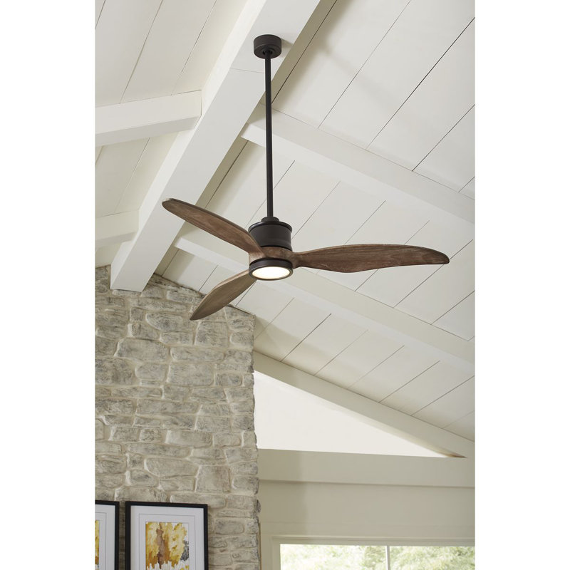 Ventilateur de plafond 60 "standard à DEL avec chaîne de traction et ensemble d'éclairage inclus, Bronze huilé et noyer