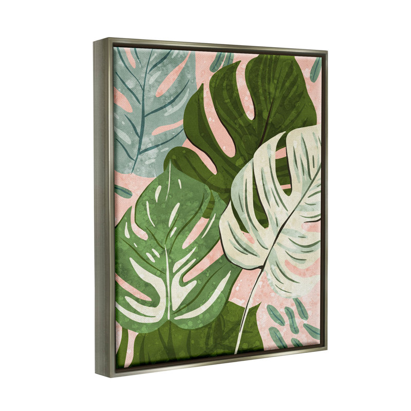 «Layered Monstera Plant Leaves», art mural encadré par Ziwei Li, H 31 po x l 25 po x P 1,7 po, Cadre flottant gris lustré