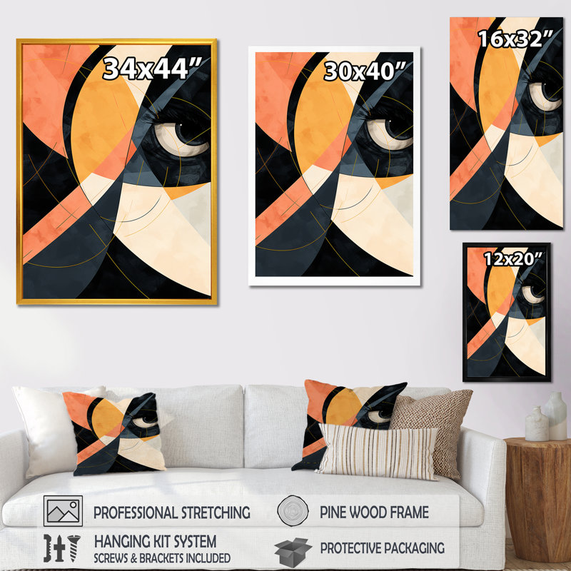 «Pink Woman Cubist Portrait II - Abstract Cubism», reproduction d'art murale, Cadre simple noir, H 44 po x l 34 po x P 1,5 po