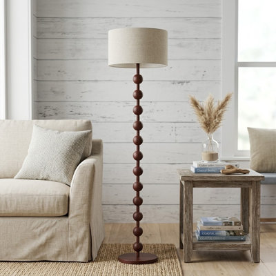 Lampe sur pied à intensité variable avec abat-jour tambour en tissu et télécommande