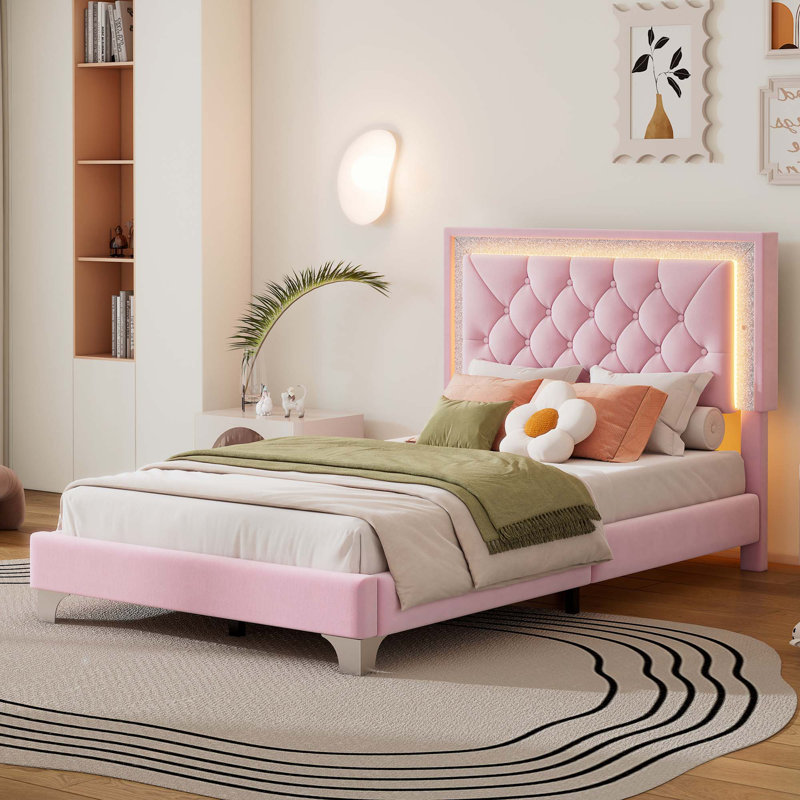 Upholstered Bed Frame With LED Lights