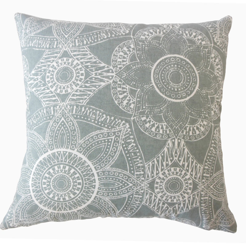 Oreiller en coton Nakia, 24 po x 24 po, Gris / blanc, Coussin décoratif