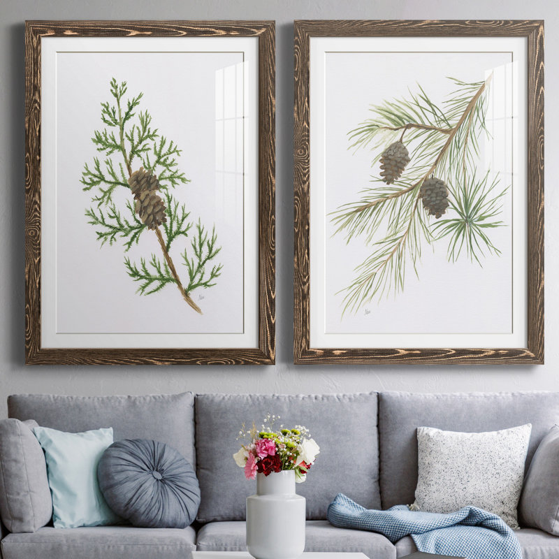 Winter Botanical III - ensemble de 2 reproductions d'art, H 37,5 po x l 55 po x P 1,5 po, Papier, cadre noyer, Blanc