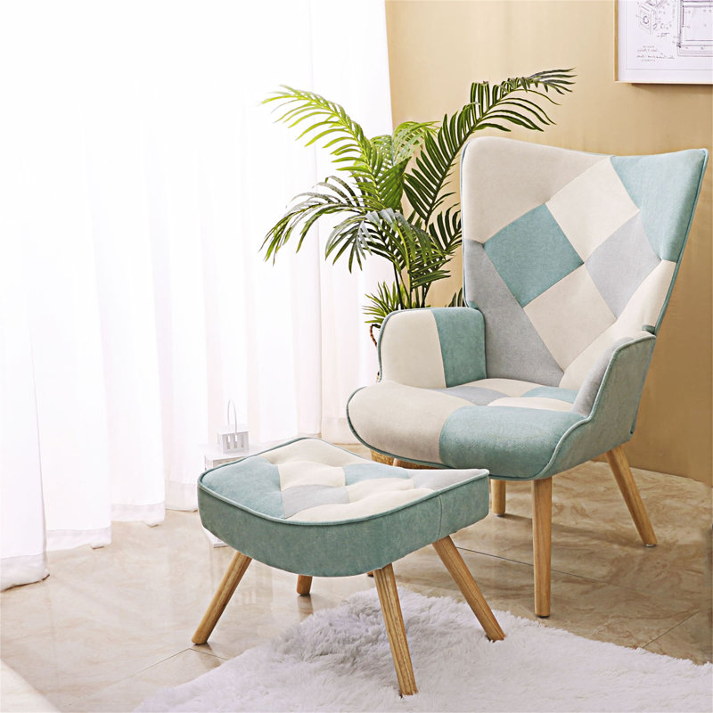 Chaise d'appoint moderne avec repose-pieds, Bleu