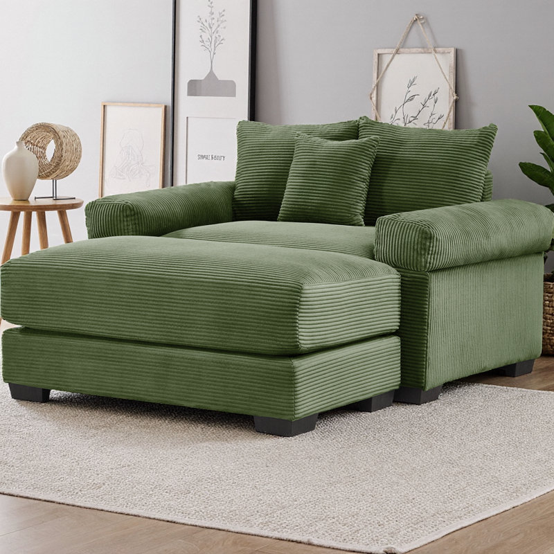 Fauteuil d'appoint ergonomique 54,3 po surdimensionné en velours côtelé avec repose-pieds, accoudoirs extra-larges et coussins décoratifs