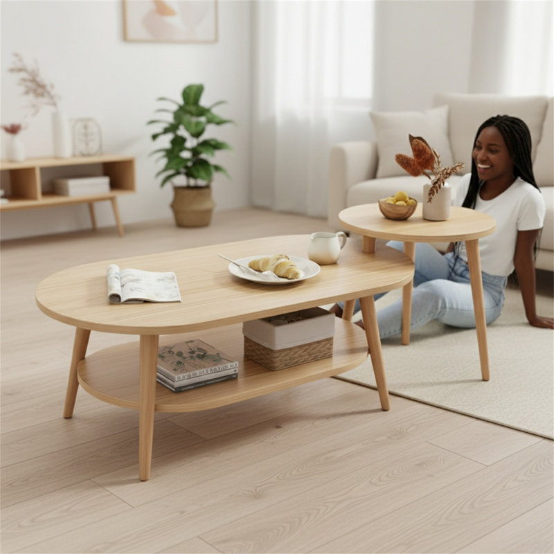 Spacious And Smooth Tabletop Coffee Table Set With Thickened Angled Legs For Safety And Stability, Perfect For Living Rooms Or Bedrooms.