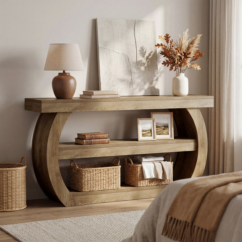 Farmhouse Console Table, 3-tier Wooden Entryway Table With Storage, 63-inch Long Rectangular Sofa Table Behind The Couch For Entrance, Hallway, Living Room (natural)