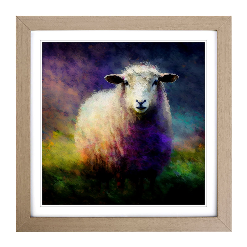 Sheep Neo-Impressionism - Framed Print, Oak