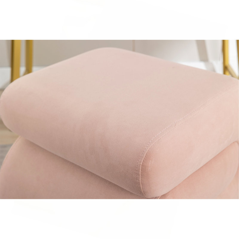 017S-S-Shape Fabric Ottoman Makeup Stool Footstool（ONLY OTTOMAN), Pink Velvet