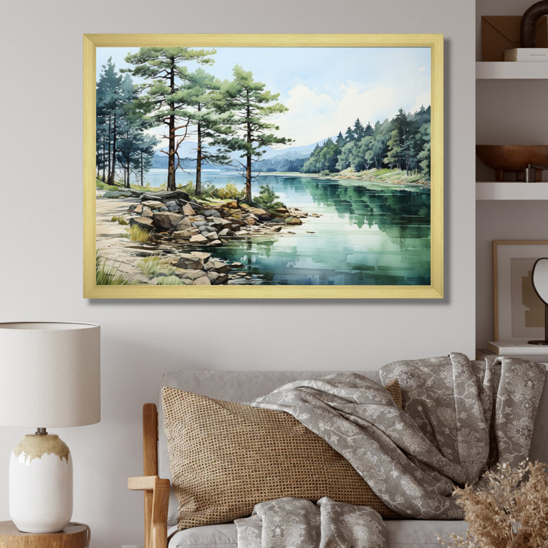 Pine Tree Reflections II - Reproduction d'art mural pin, H 30 po x l 40 po x P 1,5 po, Encadrement doré