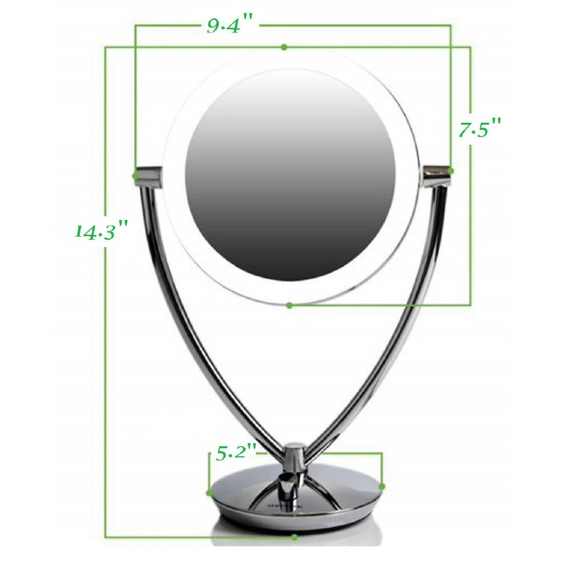 OVENTE 8" Lighted Tabletop Makeup Mirror with 1X/5X Magnification, Double-Sided Magnifying Vanity Mirror, Dimmable LED Lights, 360° Swivel Design and Dual Power Supply, Polished Chrome MLT75CH1X5X