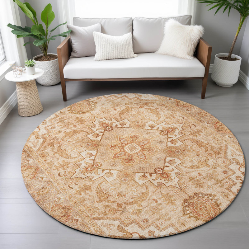 Machine Washable Indoor/Outdoor Oden ACN2164 Global Rug, Round 8'