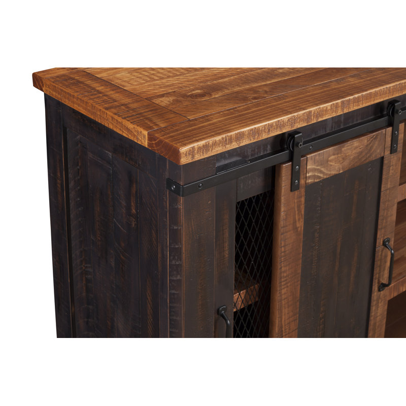 Meuble télé en bois massif Kinsella, Noir antique / pin patiné
